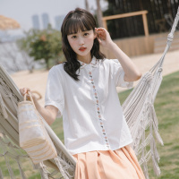 小清新刺绣短袖衬衫女夏季新款别致设计感小众泡泡袖上衣