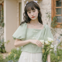 法式复古方领盘扣中国结小众设计感短袖衬衫小个子百搭上衣