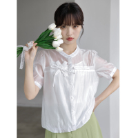 泡泡袖雪纺衫女夏装2022年新款女短袖T恤遮肚子上衣宽松夏季