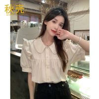 秋壳法式泡泡袖衬衫女夏季设计感小众别致娃娃领甜美韩系宽松上衣