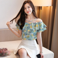 洋气宽松荷叶边露肩雪纺衫夏季短袖很仙的女装网纱上衣小衫
