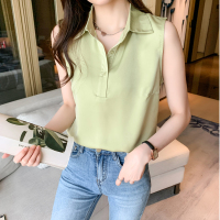 缎面仿真丝醋酸夏季坎肩背心女外穿衬衫无袖雪纺打底内搭上衣