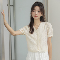 纯色刺绣蕾丝花边衬衫女