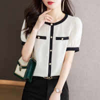 2022夏季新款短袖雪纺衫女上衣衬衫宽松显瘦小香风遮肚子