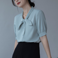 清新薄荷绿设计感兔耳轻薄上衣通勤短袖衬衫女夏季