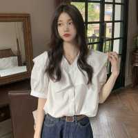 夏季设计感小众泡泡袖衬衣法式别致娃娃领短袖衬衫