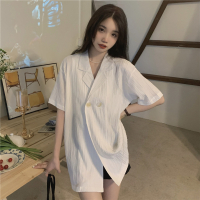 短袖西装领衬衫外套女设计感小众复古别致上衣