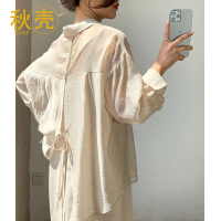 秋壳天丝棉衬衫女生薄款后背开衩防晒衫夏季新款百搭韩版2022新款