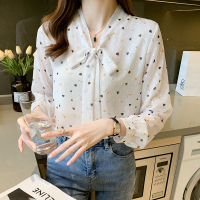 碎花长袖雪纺衫女蝴蝶结小衫秋季2022秋季新款遮肚显瘦上衣