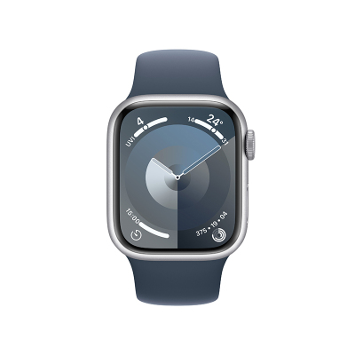 苹果手表S9 Apple Watch S9 GPS+蜂窝 41 毫米银色铝金属表壳 风暴蓝色运动型表带 - M/L MRJM3CH/A