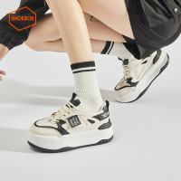 Daphne旗下鞋柜圆头皮面拼色春秋款潮流时尚休闲板鞋12331008