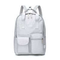 双肩适用联想戴尔苹果高品质气囊大容量电脑包男女大学生高中书包 13.3寸 米白灰色