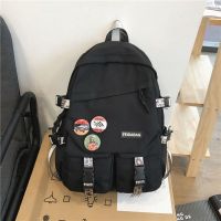 书包男韩版大学生高中生大容量初中生潮流双肩包背包女ins电脑包 黑色(只带 徽章)