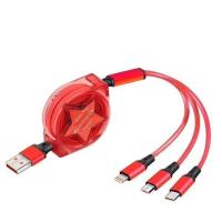 伸缩多功能一拖三数据线苹果安卓华为三合一便携高速充电车载快充 升级版[拉伸五角星]红