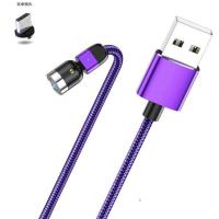 磁吸数据线三合一 540度盲吸磁圆形磁性充电线 适用安卓平果typec 紫色1米[旋轉充] 单独线[没有磁头]