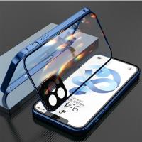 苹果12手机壳双面扣iPhone12pro/max玻璃透明镜头全包12min防摔男 蓝色[镜头全包+磁吸卡扣] 苹果12