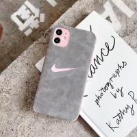 皮质耐克iPhone12手机壳苹果11/12promax/xr/xs软套7p/8p情侣6p/8 磨砂皮质灰色底[粉色耐克