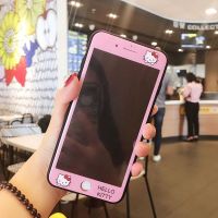 Kt猫苹果8p钢化膜7全包xr卡通可爱iPhone6s plus手机壳前后8彩膜X 白小头KT软边钢化玻璃(裸膜) 苹果
