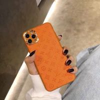 苹果13潮牌12ProMax手机壳11皮质浮雕iPhoneXS/XR/7/8Plus/SE2女 LV橘色* iPhone