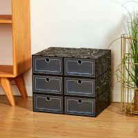 新款收纳盒透明鞋盒家用塑料防潮学生宿舍放鞋简易收纳鞋柜 男士圆孔[花纹黑9个装]