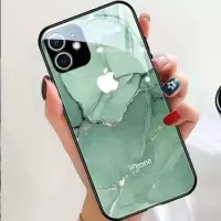苹果11手机壳iPhone6s/6plus/7Plus/XR手机壳12玻璃防摔超薄苹果8 [玻璃壳]绿色苹果标大理石 2