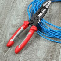 九种功能合一电工钳剥线钳多功能万能尖嘴钳子电缆拨线剪线压线端 战虎红-9功能电工钳