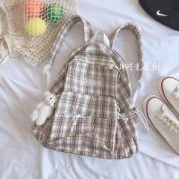 少女书包女学生韩版原宿初中格子简约背包高中文艺日系ins双肩包 棕色+收藏送小礼物 单包(背部防盗袋)