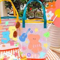 新品ins简约透明沙滩少女学生夏季旅行果冻包 小提琴小熊