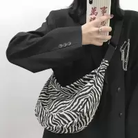 包包2020新款潮斜挎包女百搭ins大容量学生韩版帆布斑马纹饺子包 斑马纹(无挂件)