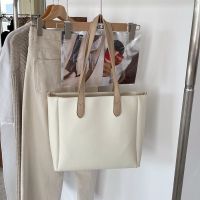 2021流行新款潮通勤大包包韩版简约大容量斜挎包女百搭单肩托特包 米白色