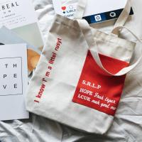 文艺英文字母帆布袋小清新环保袋单肩拉链两用个性百搭帆布包袋子 白底红花兜