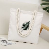 韩版文艺帆布包女单肩包简约百搭森系学生书包手提购物袋大容量潮 黑色树叶