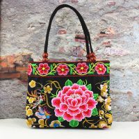 绣花包包女2021新款民族风包包手提包中老年包送妈妈奶奶包刺绣包 红牡丹