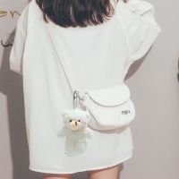 夏天上新 小包包女2021新款潮ins古着感可爱少女帆布包斜挎手机包 白色 关注店铺送徽章 时尚挂件没有包包