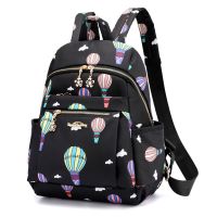 牛津布双肩包女2021新款妈咪尼龙休闲电脑旅行背包帆布学生书包 黑色气球