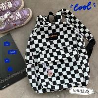 书包女ins森系百搭日系原宿复古双肩包高中学生棋盘格子潮流背包 黑白格(防水+防盗兜) 纯书包(收藏送挂坠)