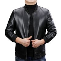 皮衣男 外套加厚皮衣爸爸装皮夹克大码皮衣优质皮衣夹克爆皮包退 春秋薄款立领皮衣/黑色 165/建议体重(90-110斤)