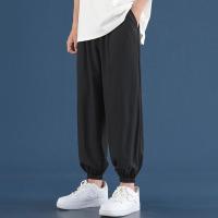 加大码男装夏季薄款男士冰丝宽松款男裤休闲胖子弹力裤子港风潮流 [单件装]U5018黑色 M 建议100斤内