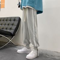 大码男装夏季薄款男士直筒宽松款男裤休闲百搭长裤子港风潮流ins [单件装]U5005浅灰色 M 建议100斤内