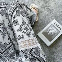 冰丝裤子女夏季薄款2021新款优质印花阔腿垂感拖地裤休闲百搭长裤 白色 S码 建议97以下