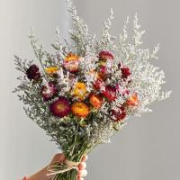 干花永生花装饰摆件棉花真花小清新尤加利叶雏菊松果客厅卧室插花 情人草+小雏菊花束 干花包