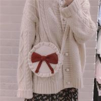 手工编织包包diy材料包制作编织蝴蝶结秋冬新款单肩斜跨包送闺蜜 米色+枣红全套材料包 需自己制作