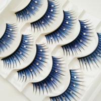5对装蓝色带钻假睫毛自然浓密卷翘硬梗彩色睫毛夸张眼睫毛 316
