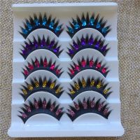 彩色浓密簇状带亮片带钻假眼睫毛 舞台妆新娘妆夜店儿童表演睫毛 5色5对