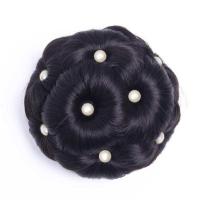 远方情新款镶钻九朵花苞夹假发女古风丸子盘发抓夹时尚新娘T252 自然黑 假发发圈款