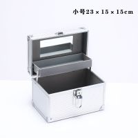 收纳箱多功能便携手提化妆品护肤品化妆箱纹绣美甲工具箱足浴箱 [条纹银色]小号+化妆镜