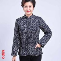中老年驼绒棉衣女冬季妈妈短款棉袄宽松休闲弹力棉衣保暖抗寒上衣 蓝桃心[棉衣女]里表一样 XL 体重90-115斤