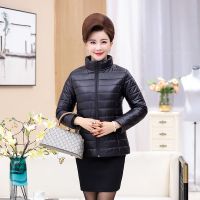 中老年女装冬装短款轻薄小棉衣中年女装时尚棉服外套妈妈装女棉衣 黑色 XL 建议90-105斤