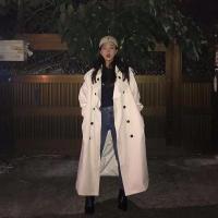 鬼马少女韩国Chic复古气质经典双排扣宽松休闲百搭中长款风衣外套 白色 S (立发)