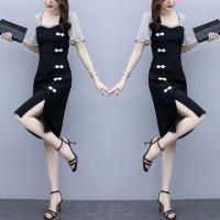 2021夏季大码新款胖妹妹气质显瘦 复古改良旗袍 民族风连衣裙 黑色 L建议100-115斤